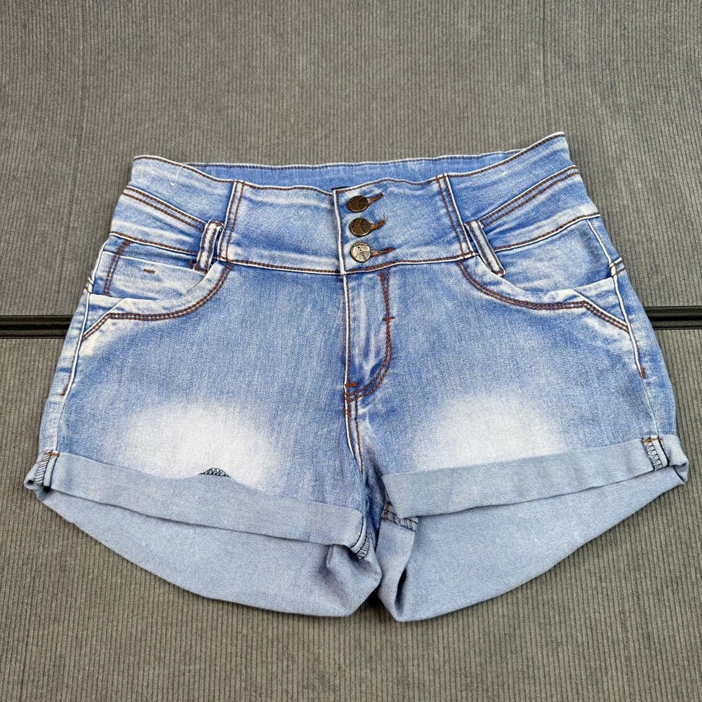 At Seven‎ High Waisted Denim Shorts Light Wash Cuffed Size 9 Stretch Blue Y2k